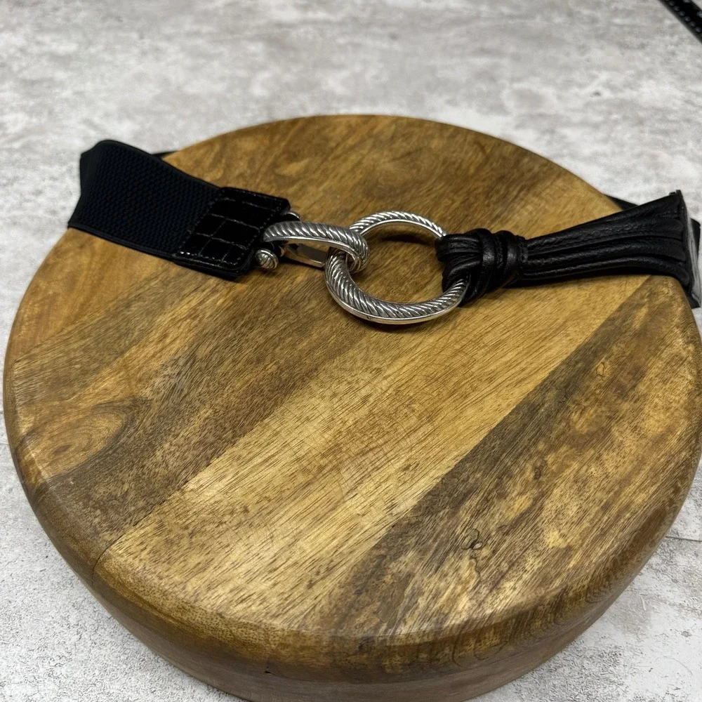 Brighton Belt Womens XS Black Stretch Leather Elastic Double Ring Buckle B60323